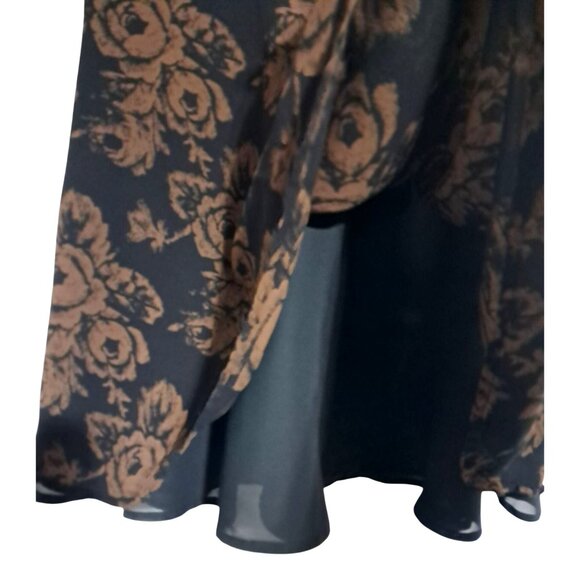 VTG 90s GAP Floral Mini Skirt Size 8 Side Zip Y2K Black Rose Scallop Ray - Picture 6 of 7